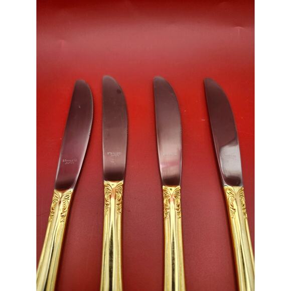 Set of 4 Golden Rexford Gold Electroplate Dinner Knives 9.25” National Stainless - Picture 6 of 7